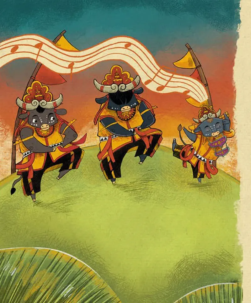 Bop performing in parade moving gracefully like all the big bulls