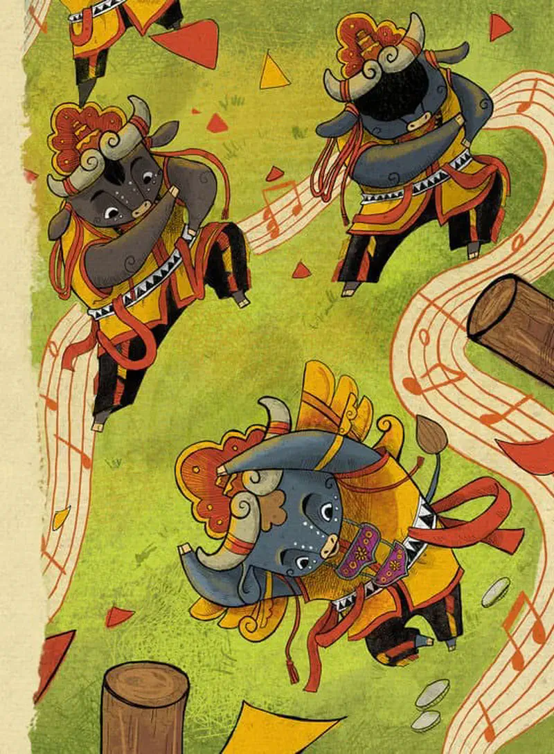 Bop kicking and swaying as all the bulls cheer for him