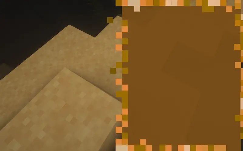 Minecraft sandy beach terrain at night with dark sky and distant trees visible in background.