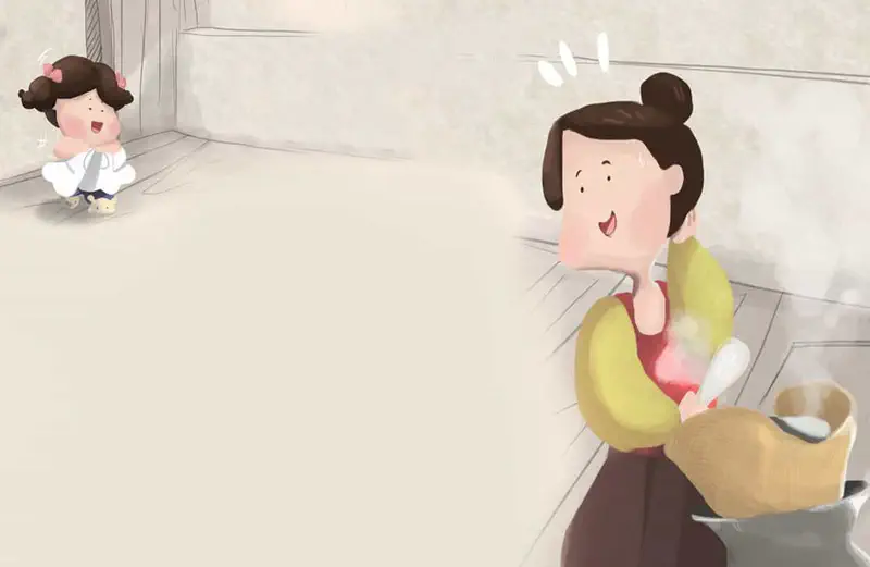 Girl with pink bows in school uniform looking at her reflection in standing mirror.