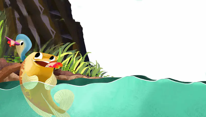 Yellow carp swimming in green water with floating lily pads above