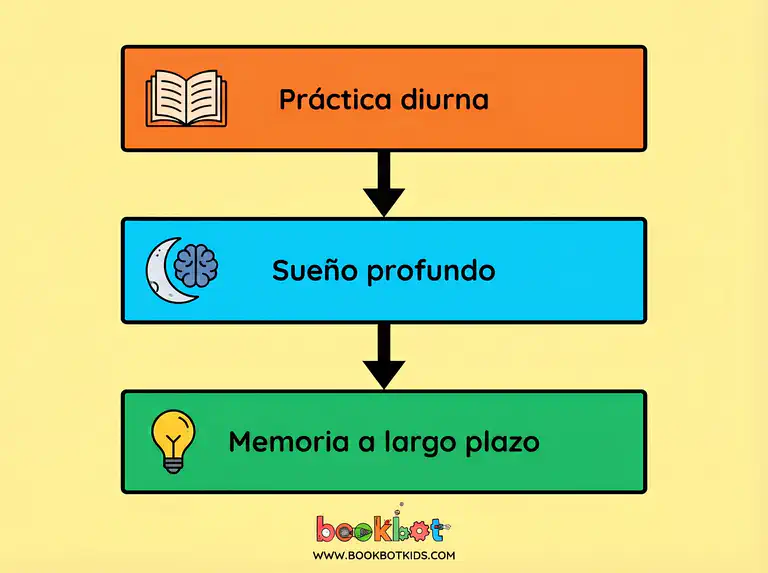 Una ilustración mostrando cómo el cerebro consolida habilidades de lectura durante el sueño