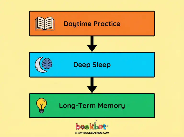 An illustration showing how the brain consolidates reading skills during sleep