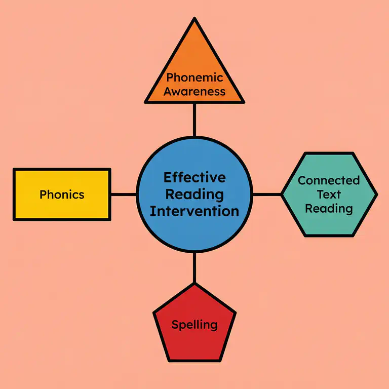 Illustration showing the core components of effective dyslexia interventions