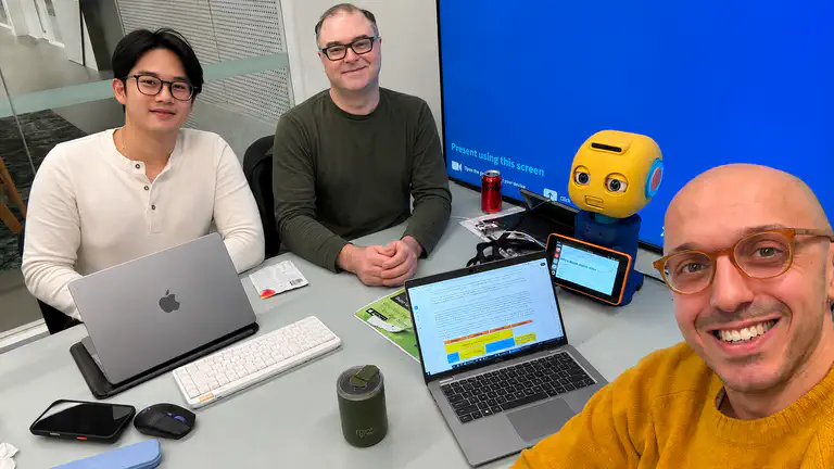 Working through the build with the Flinders HAVIC Lab team, with the Maki robot and Bookbot running on a tablet