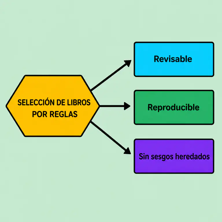 La selección de libros por reglas es revisable, reproducible y no hereda sesgos de datos históricos