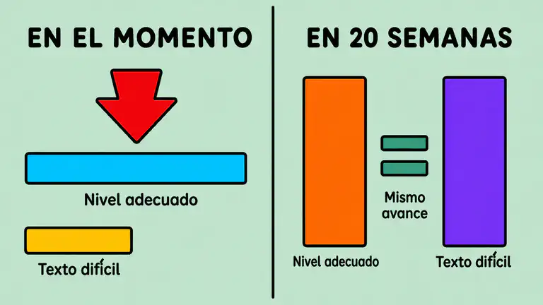 Infografía que compara el rendimiento lector en el momento con el avance lector a largo plazo