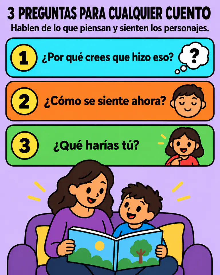 Tres preguntas para cualquier cuento: ¿Por qué crees que hizo eso? ¿Cómo se siente ahora? ¿Qué harías tú?